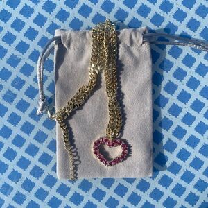 Gold Plated Chain Necklace with Pink Heart Pendant